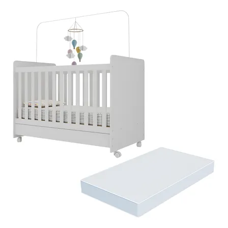 Berço Americano 3x1 Com Colchão Incluso E Rodízios Pimpolho Multimóveis Branco