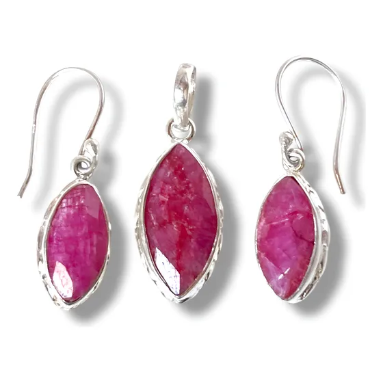 Conjunto Aros + Dije Enjoyas Jewels Pepita Plata 925 Rubí