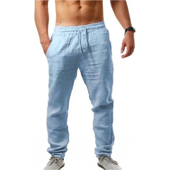 Pantalones Holgados De Lino De Algodón Transpirable De Color