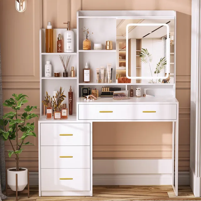 Tocadores Multifuncional Vanity Con Led Espejo Y Cajones