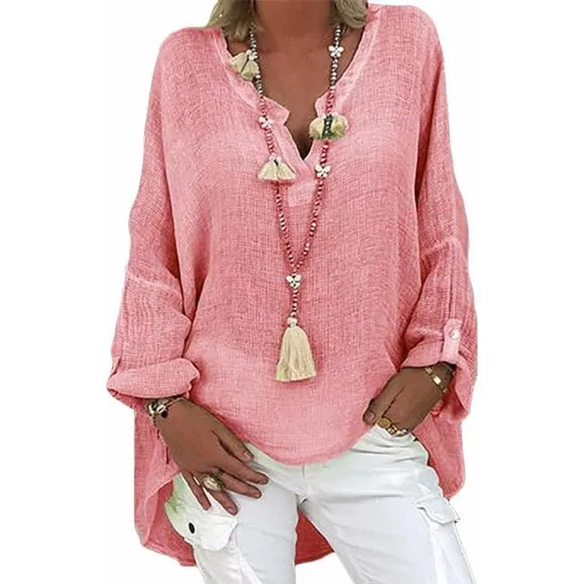 Camisa Manga Larga Cuello 5 Para Dama Color Liso Algodon