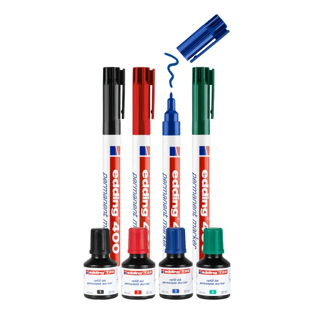 Set Marcadores Permanentes Edding 400 X 4 Y Tinta T 25 X 4