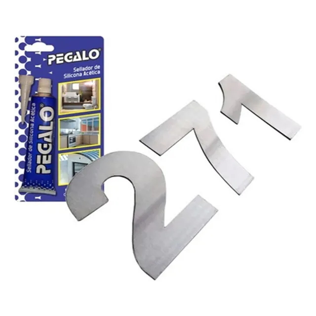 Kit Numercacion Casa 3 Numeros Inox 80mm + Adhesivo