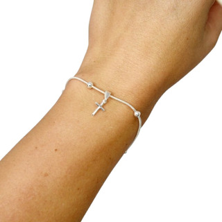 Conj. Pulsera Clapton Con Bolitas Y Dije Cruz Acero Blanco Conj. Pulsera Clapton Con Bolitas Y Dije Cruz Acero Blanco