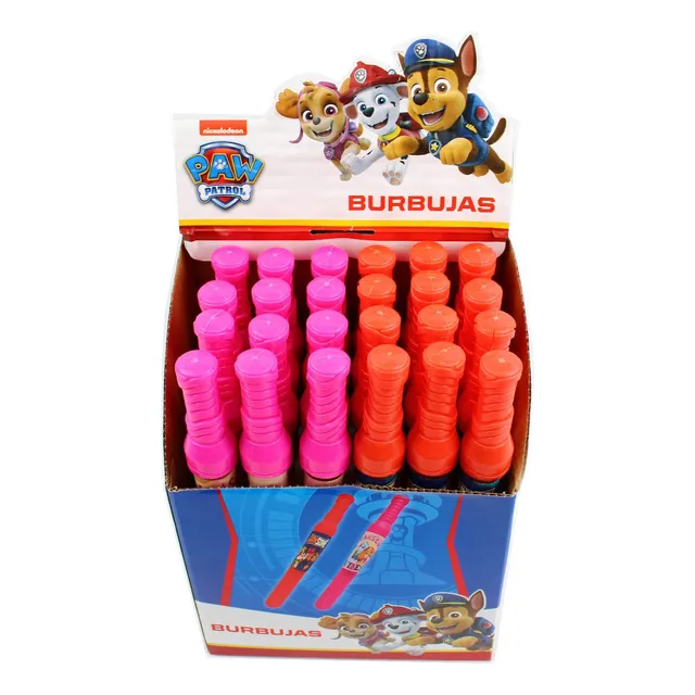 Caja 24 Tubo Burbujero 25cm Paw Patrol Fiesta Niños Burbujas