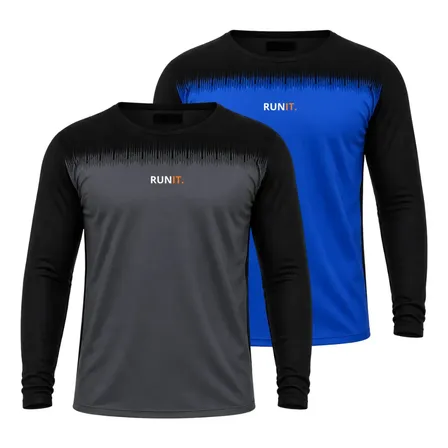 Kit 2 Camisa Manga Longa Sublimadas Masculina Academia Runit Royal E Cinza Runit G