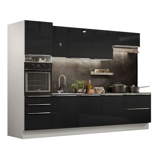 Cocina Integral Completa Modular Madesa Lux 320cm Color Blanco/Negro