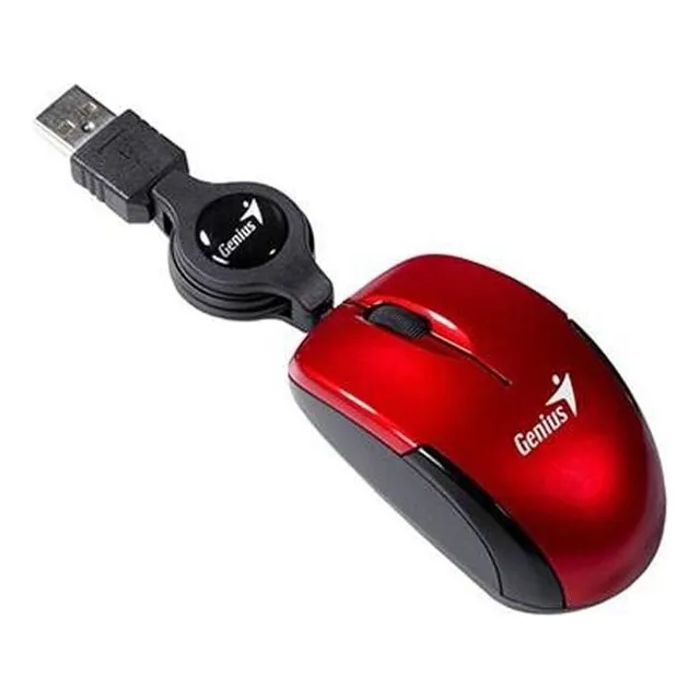 Mouse Mini Genius Micro Traveler Rojo Con Cable Retráctil