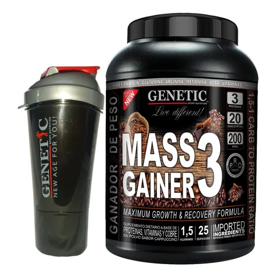 Súper Crecimiento Muscular Mass Gainer Vaso Polvera Genetic Sabor Cappuccino