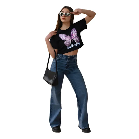 Pantalón Mujer Anyver Jeans Wide Leg Desflecado Denim Azul