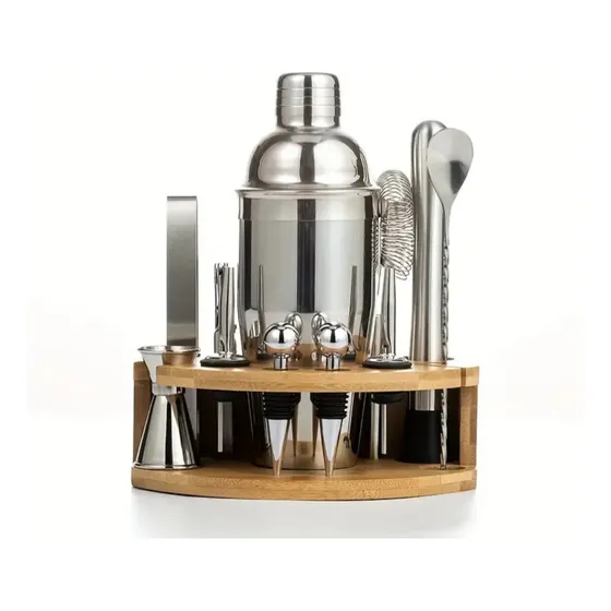 Kit Cocteleria Bartender Acero Inoxidable 12 Piezas + Base