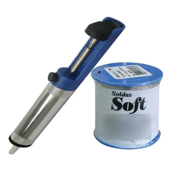Kit Solda Fio Estanho 60x40 1,0 Mm + Sugador Solda  Alumínio