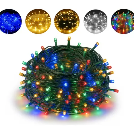 Pisca Pisca Cordão Cores De Natal 100 Led 8 Função 10 Metros Fio Verde Colorido 127v