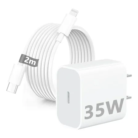 35w Cargador Rápido Compatible Con iPhone 14 13 12 11 X Xr 8 /iPad Pro 10.5/11/iPad Mini 5 7 9 Con Cable 8pin 2m Carga... Blanco