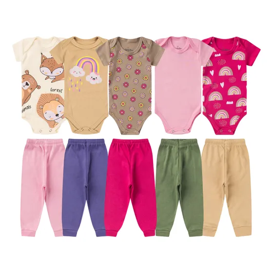Kit 6 Peças Body Menino/menina Manga Curta E Calça Algodão