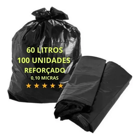 Saco De Lixo Reforçado 0,10 100 Micras - 60 Litros - 100 Un