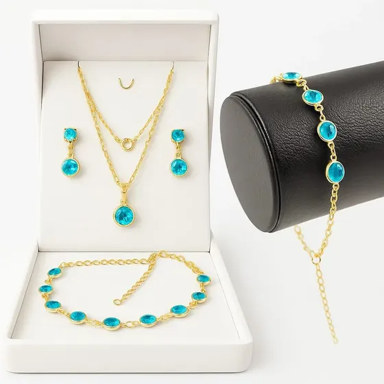 Kit Corrente Feminina Veneziana Pingent+pulseira+conj Brinco