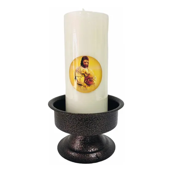 Porta Vela Metálico 10cm De Ancho + Velón De 13cm De Alto