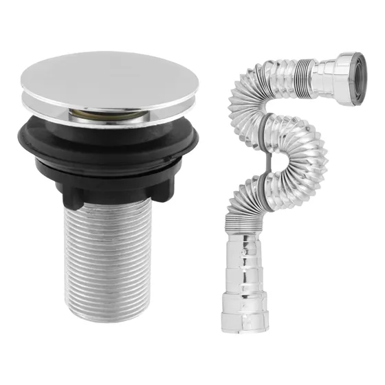 Válvula Click Ralo+ Sifão Sanfonado Cromado Pia Banheiro Kit