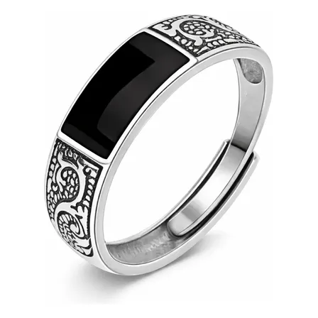 Anel Ajustável Pedra Ônix Ágata Dragão Masculino Feminino