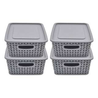 Set De 4 Cajas, Canastas Organizadoras Rattan Plástico Set De 4 Cajas, Canastas Organizadoras Rattan Plástico