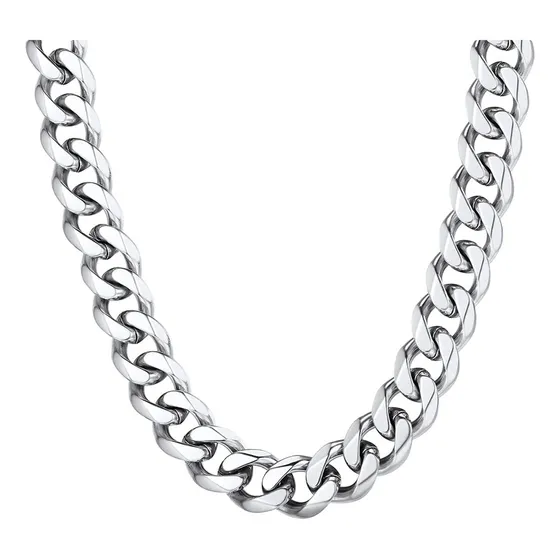 Collar Cubano Cadena De Acero Inoxidable Plateado 13mm