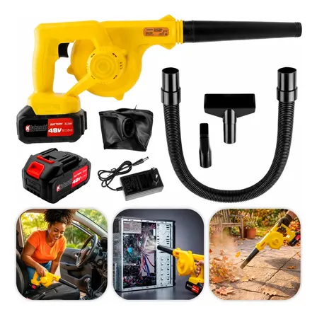 Soprador De Folhas Sem Fio Bateria Elétrico Com Saco Coleto Amarelo 110v/220v