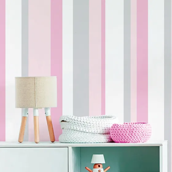 Papel De Parede Adesivo Listrado Rosa Quarto Menina 20m