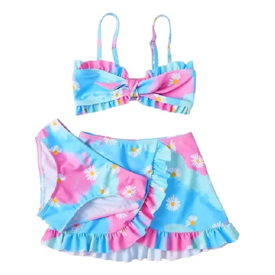 Shein Niñitas Bikini Floral De Tie Dye Con Falda De Playa