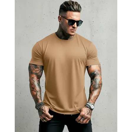 Camiseta Basica Masculina Algodao Com Elastano Malha Peruana