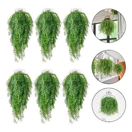 Kit 6 Pendentes Samambaia Planta Artificial Realista Toque Real Folhagem Decoração Jardim Verde