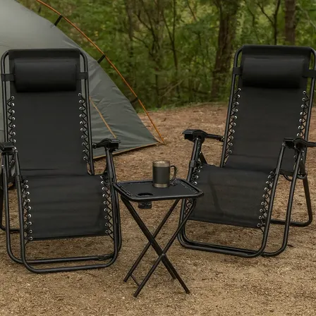 Kit Camping 2 Cadeiras Espreguiçadeira Reclinável + Mesinha