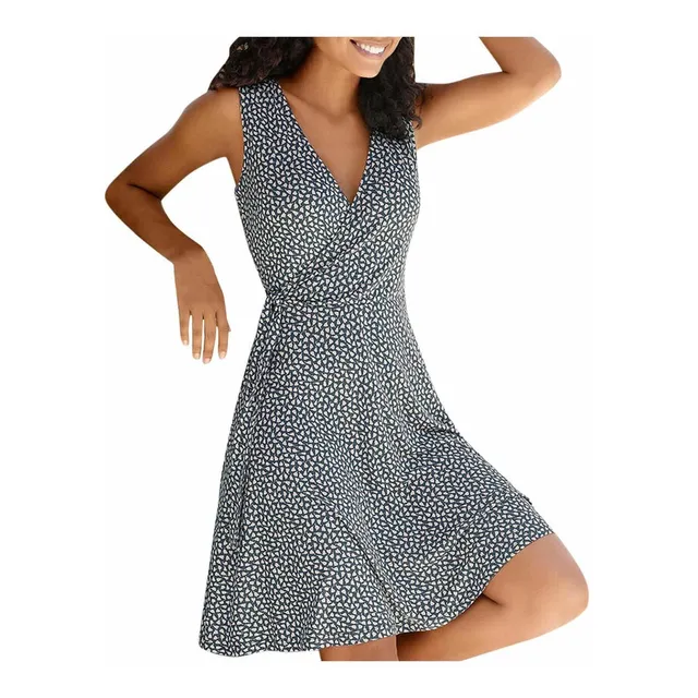 Cross Print Neck Casual Dot Polka Sleeveless Dress Dama