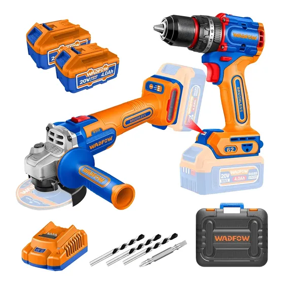Kit Taladro Y Esmeril Inalámbrico Wadfow 20v + 2 Bat Y Carg.