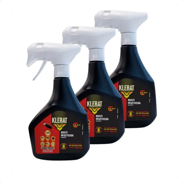 Kit 3 Klerat 500ml Spray Inseticida Barata Carrapato Inseto