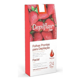 Depilflax Folhas Prontas P/ Depilação Facial Morango C/24 Depilflax Folhas Prontas P/ Depilação Facial Morango C/24