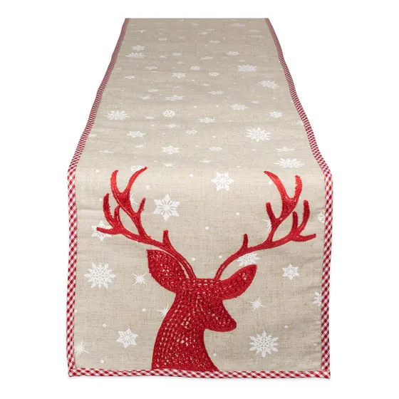 Camino Mesa Comedor Bordado Navidad 14 X 70  Reno Rojo Copo