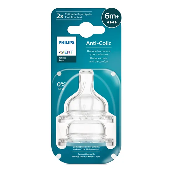 2 Tetinas +6m Para Mamadera Classic Anticolic Philips Avent