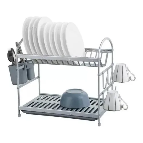Secaplatos Escurridor De Platos De Aluminio 2 Niveles Color Plateado