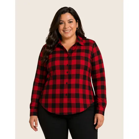 Xadrez Camisa Plus Size Blusa Moda Festa Junina Manga Longa