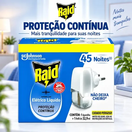 Repelente Eletrico Líquido Raid 45 Noites 1 Aparelho e 1 Refil de 32,9ml