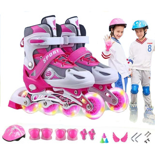 Patines Para Niños De 4 Ruedas Ajustables Con Freno Y Luces Patines Para Niños De 4 Ruedas Ajustables Con Freno Y Luces
