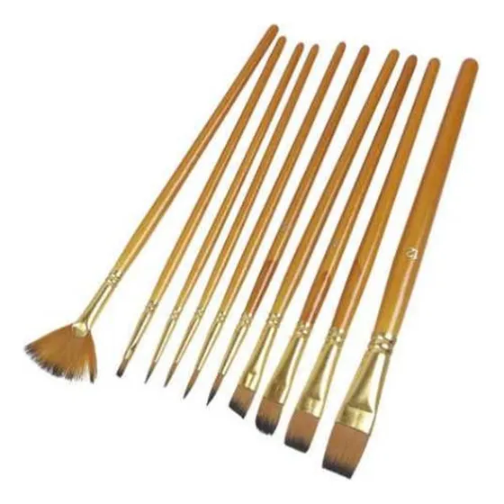 Set 10 Pinceles Para Acrílica Témpera Acuarela Madera Cerdas Agua