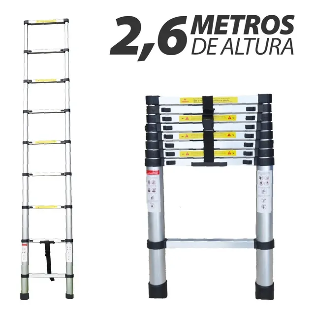 Escada AlumĂnio TelescĂłpica 8 Degraus 2,6m Starfer Escada AlumĂnio TelescĂłpica 8 Degraus 2,6m Starfer