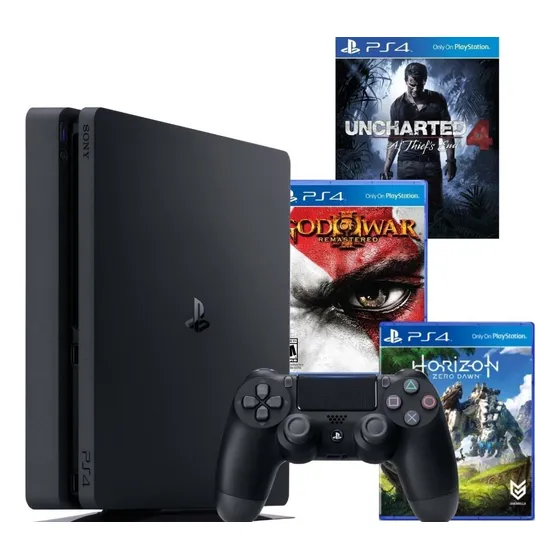 Sony Playstation 4 500gb Ps4 Slim 500gb  3 Jogos - Nf E Gara Preto (Recondicionado)