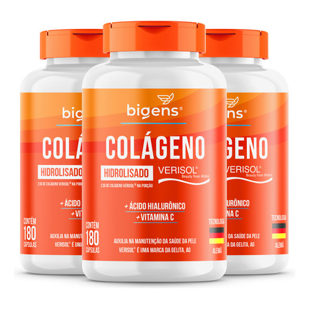 Kit 3x Colageno Verisol + Hialurônico + Vit C 180cps Bigens Kit 3x Colageno Verisol + Hialurônico + Vit C 180cps Bigens