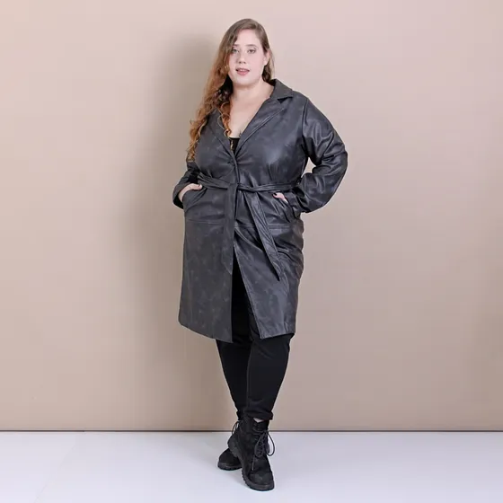 Tapado Trench Eco Cuero Mujer Talles Grandes