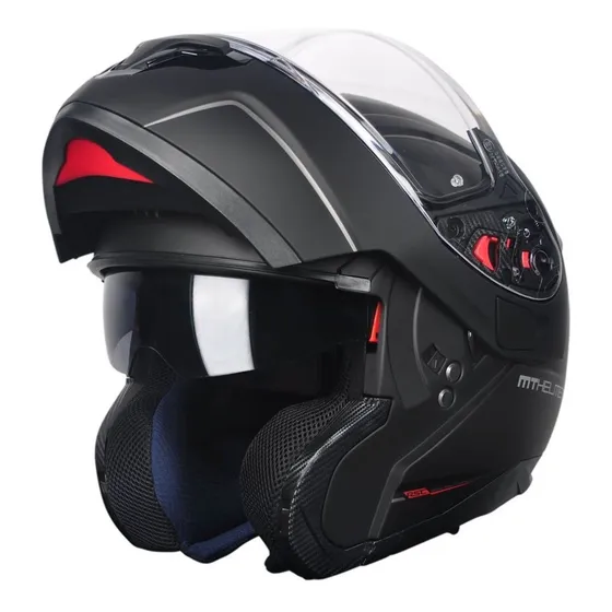 Casco Rebatible Mt Atom Negro Mate Doble Visor Full Fas 
