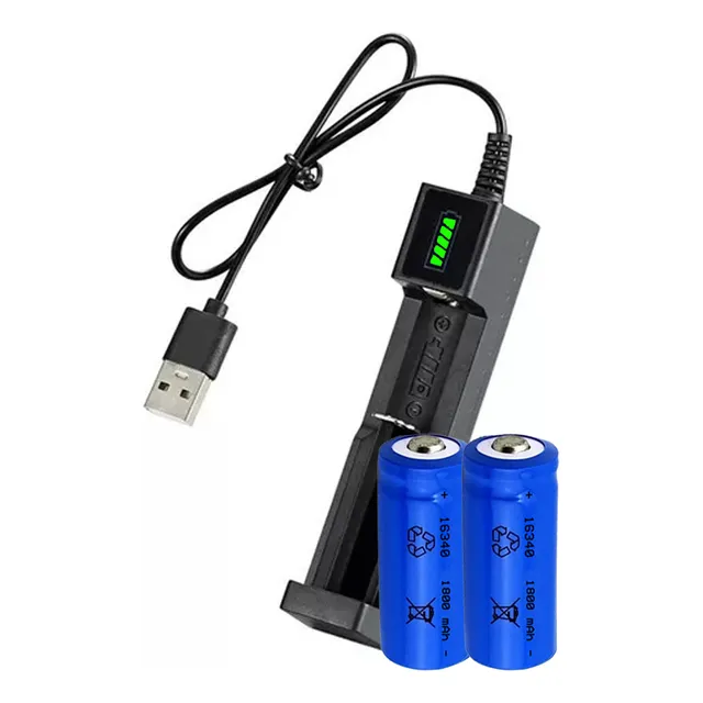 Cargador De Pilas + 2 Baterias 16340 Cr123 Recargables Litio