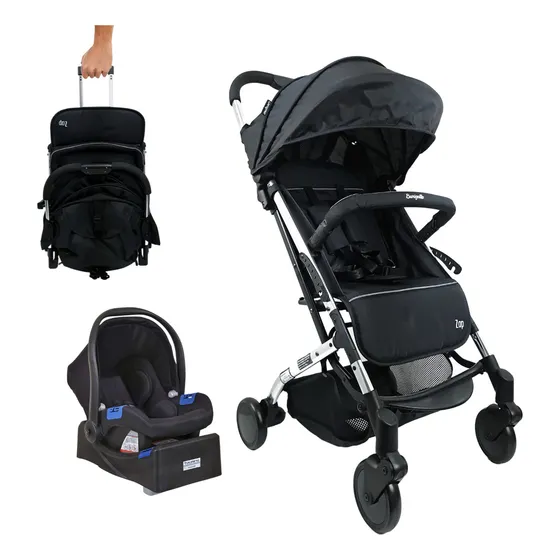Carrinho De Bebê Pratico+bebê Conforto+base Preto Zap Cor do chassi Metal Prata